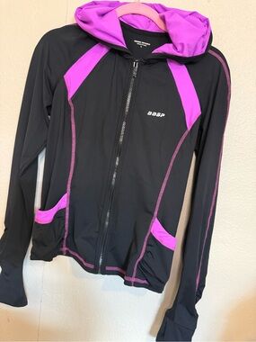 Bebe Sport Black Zip Hoodie with Bright Purple Accents size L